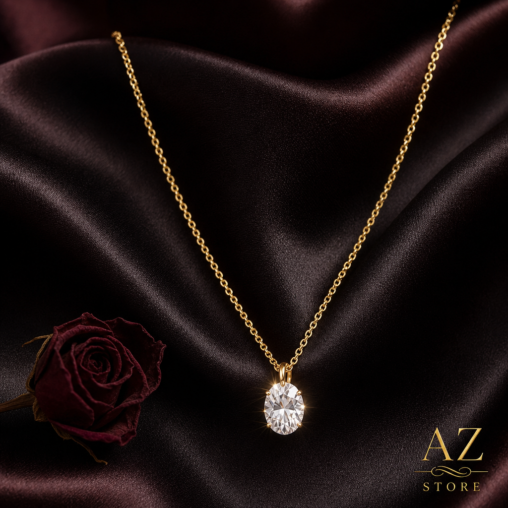 Colar Solitária Diamante Dourado - detalhe no cetim