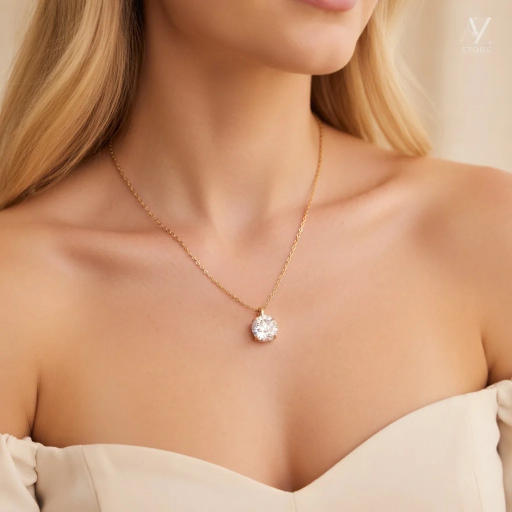 Colar Solitária Diamante Dourado - corrente dourada com zircônia